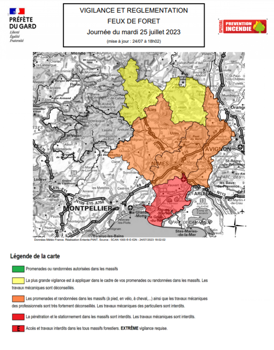 Carte du risque incendie du Gard
